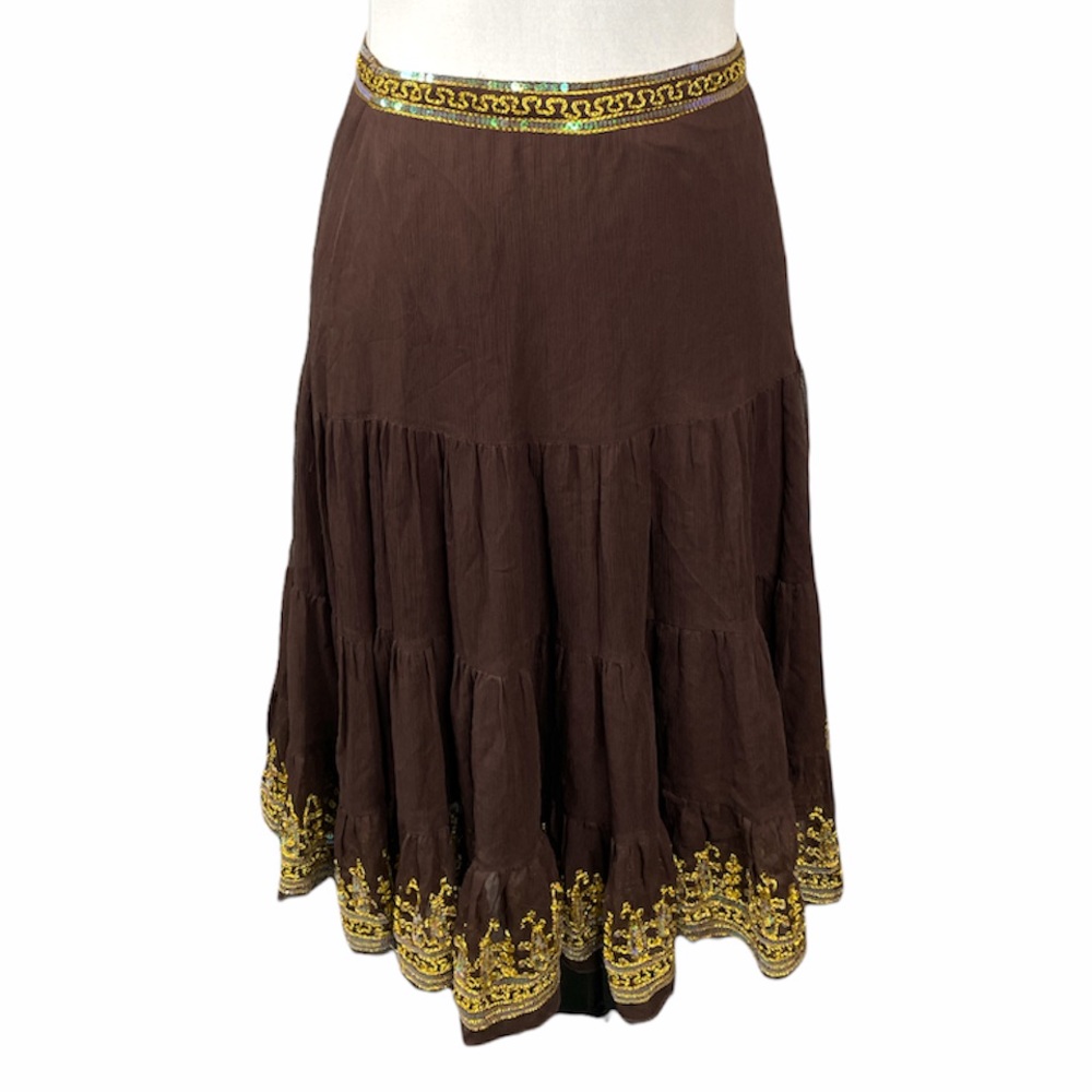 Gracie Silk and Sequined Skirt, Brown, Small